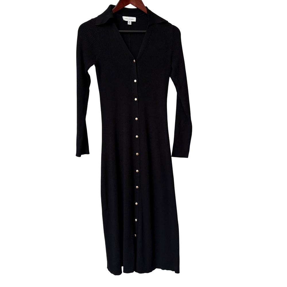 FREE ASSEMBLY Black Ribbed Knit Midi Dress Women's M Vamp Witch Whimsigoth